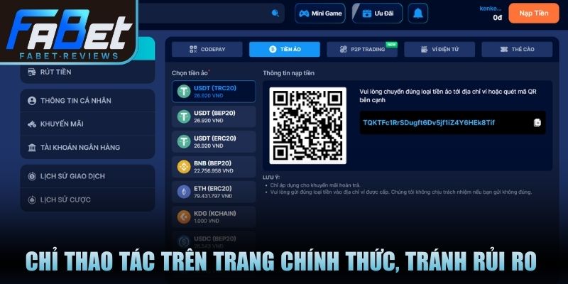 Nạp Tiền Fabet Dễ Dàng, Bảo Mật, Thao Tác Nhanh Chóng Chỉ thao tác trên trang chính thức, tránh rủi ro bảo mật